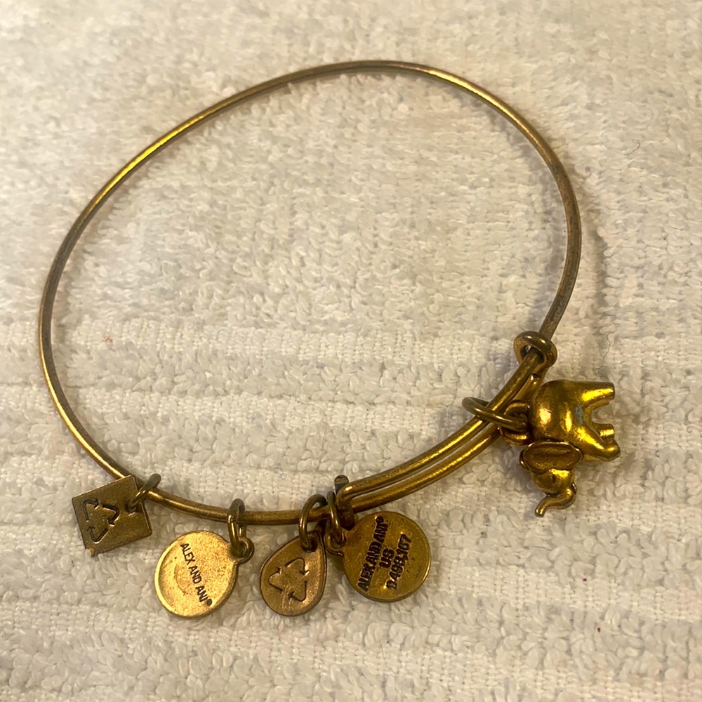 Alex & Ani Golden  Toned Lucky Elephant Charm Bracelet